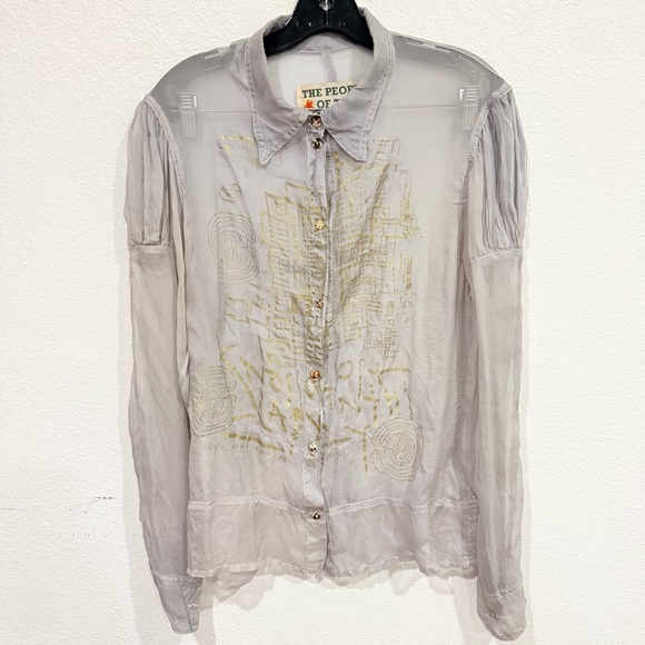 The People Of The Labyrinths Tops - The People Of The Labyrinths 100% Silk Button Down Long Sleeve Sheer Blouse